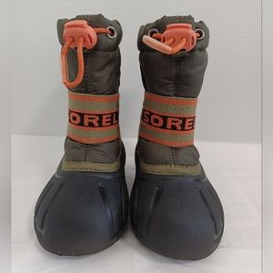SOREL kids winter snow boots green orange size 6
